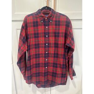 Ralph Lauren Blake Mens Large Red Navy Plaid Button Down Shirt Cotton L preppy